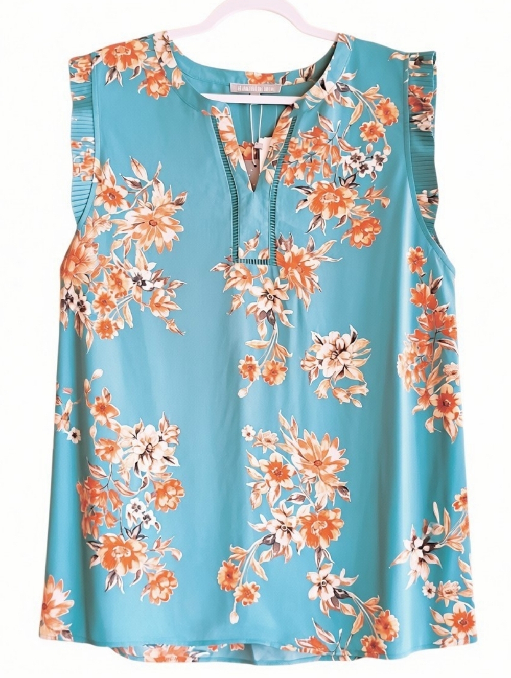 NWT DANIEL RAINN Women's Top Blouse Floral Sleeveless Plus Aqua Orange Sz 3X